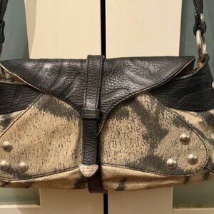 Roberto Cavalli small bag, white, with animal print and black leather trimmings